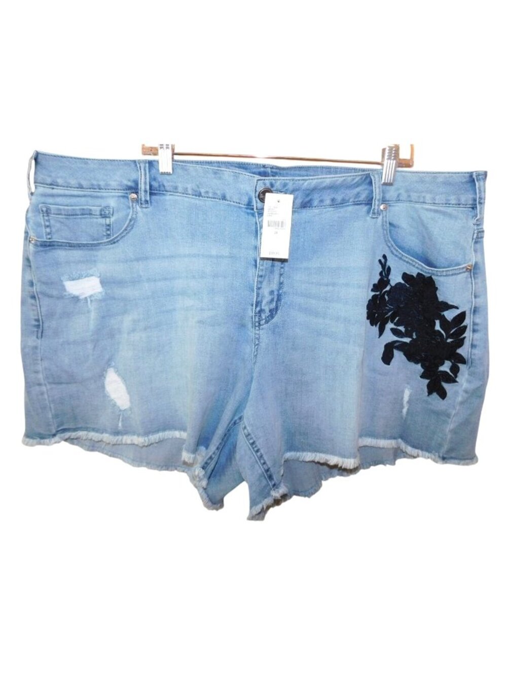NWT Lane Bryant 24 Denim Shorts Girlfriend Short Raw Hem Black Floral Plus Size